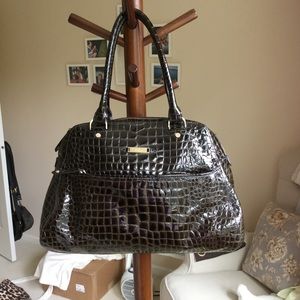 Cole Haan Espresso patent Croc embossed leather